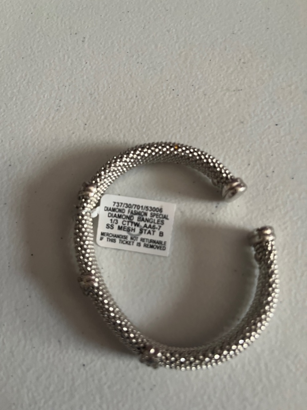 Macy's Silver Mesh Open Cuff Bangle Bracelet w/ Diamond Accents